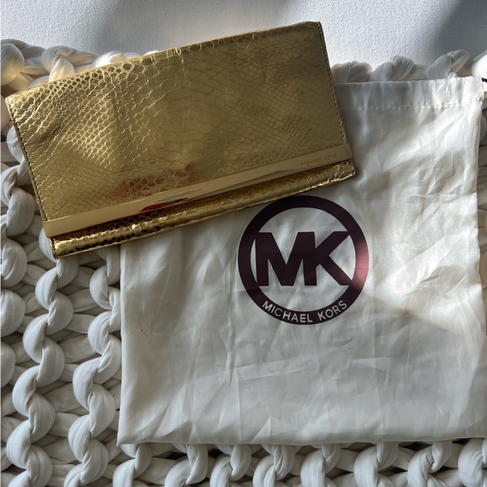 Michael Kors Shimmering Gold leather Snakeskin Clutch
